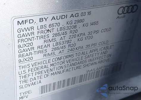 2017 Audi Q7 3.0T Premium из США, поврежденный, VIN WA1LAAF75HD010574